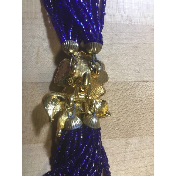 Valjean Vintage Iridescent Cobalt Blue Micro seed bead multistrand long necklace - Picture 6 of 10